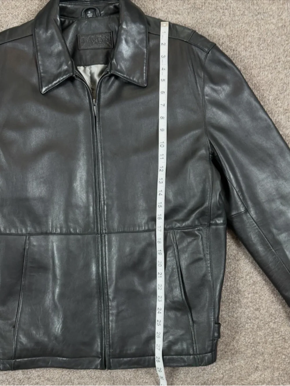 Brandini Black Genuine Leather Full Zip Moto Jacket Men’s Medium Waist Adjusters